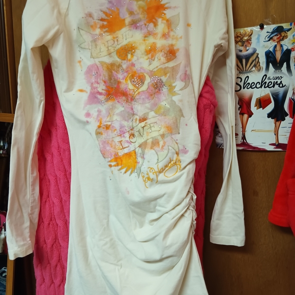 Ed Hardy Cream Long Sleeve Women's Top - Picture 3 of 7